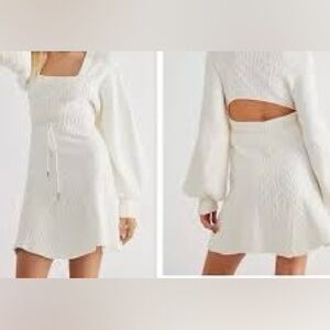 Free People Cream Cable Knit Long-Sleeve Sweater Dress